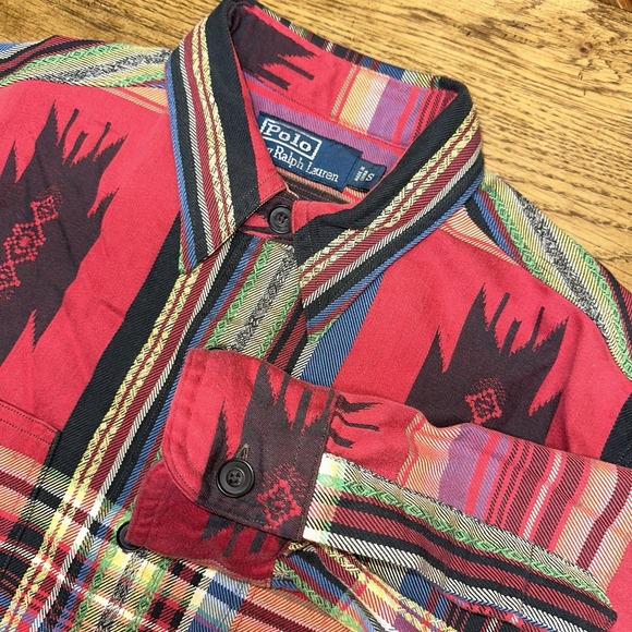 Polo Ralph Lauren Red Serape Beacon Aztec Southwestern Button Up Shirt Men's S